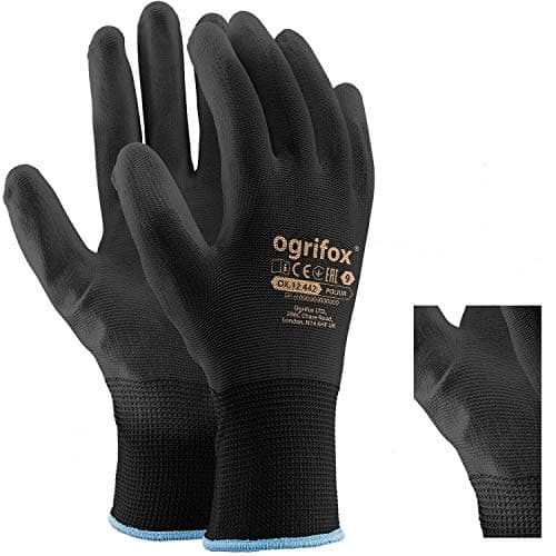 Image of Ogrifox AJS LTD® 24 Pairs Black PU Coated Nylon Work Gloves for Gardening, Work, Car Repairs, Black