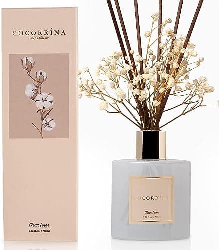 Image of COCORRÍNA Reed Diffuser Set, 200ml Clean Linen Scented Diffuser with Sticks Home Fragrance for Bedroom Bathroom Living Room, Home & Office Decor