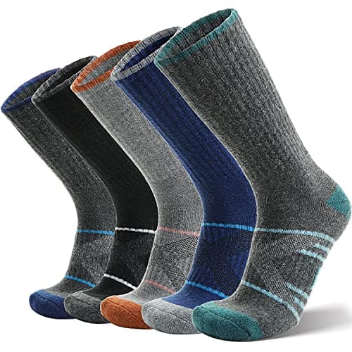 Image of ANTSANG Merino Wool Walking Hiking Socks Warm Thermal Thick Cushioned Moisture Wicking Outdoor Unisex Boot Socks for Men and Women(7-11, Orange/Grey/Blue/Black)