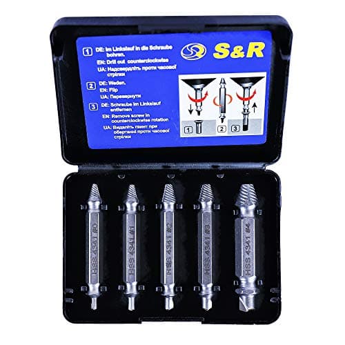 Image of S&R Damaged Screw Extractor Set, 5-piece, Double-Sided, HRS 62-63, HSS 4341, in Plastic Box