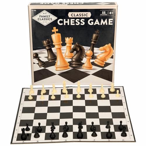Image of A to Z Family Classics Traditional Chess Game Set, 2 Players, Ages 8+, Black and White Board with Pieces