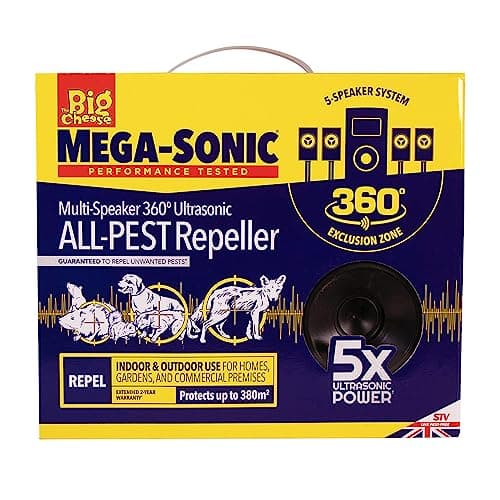Image of The Big Cheese Ultra Power Mega-Sonic® Multi-Speaker ALL-PEST Repeller, Repels Dogs, Cats, Squirrels, Foxes, Mice and Rats, 360° Coverage, Powerful, Electronic, Kit