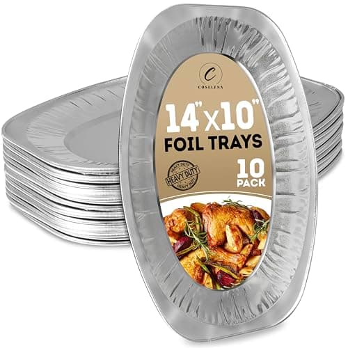Image of Coselena Foil Trays 14 Inch (Pack of 10) - Durable Aluminium Serving Platters for Catering, Parties, and Events - Ideal Sandwich Platter Trays for Gatherings