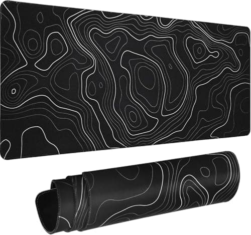 Image of HAUTOCO Topographic Contour Large Gaming Mouse Pad, 800 x 300 x 3MM Big Mousepad Desk Pad with Non-Slip Base and Stitched Edge, Minimalist Computer Keyboard Mouse Mat for Office Work, Black