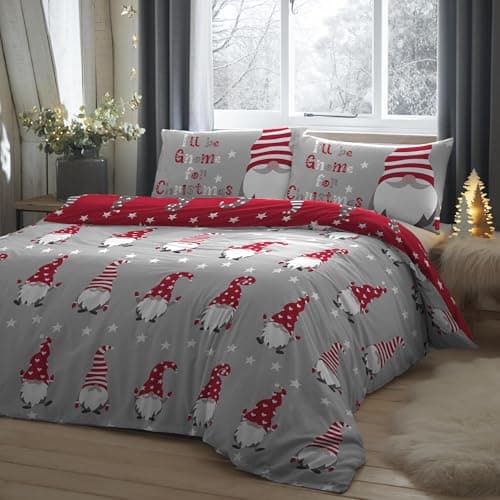 Image of Fusion Christmas - Xmas Gonks - 100% Brushed Cotton Duvet Cover Set -2 pieces, Single Bed Size in Silver, GFCSV11PZU, Gnome Silver