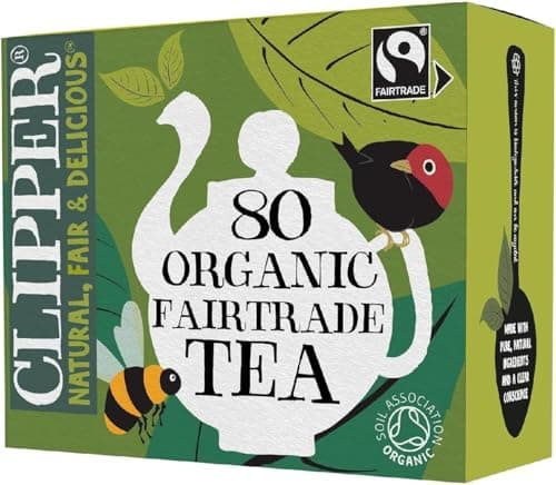 Image of Clipper Organic Everyday Fairtrade Teabags | Black Tea Bags | Natural, Unbleached, Plant-Based Biodegradable & Sustainable Teabags | Eco Conscious, Non GM & Fair Trade Tea (80 Teabags) (Pack of 5)