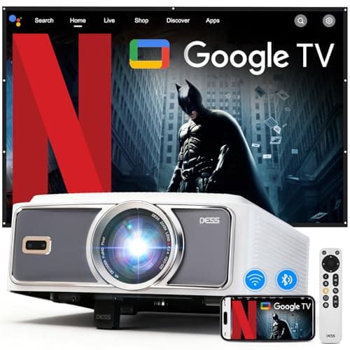 Image of Smart 4K Projector with Official Google TV, 2200 ANSI Outdoor Home Theater Projector, Adjustable Hidden Electric Bracket, Auto Focus Keystone, Short Throw, WiFi6 & Bluetooth, Portable for Bedroom