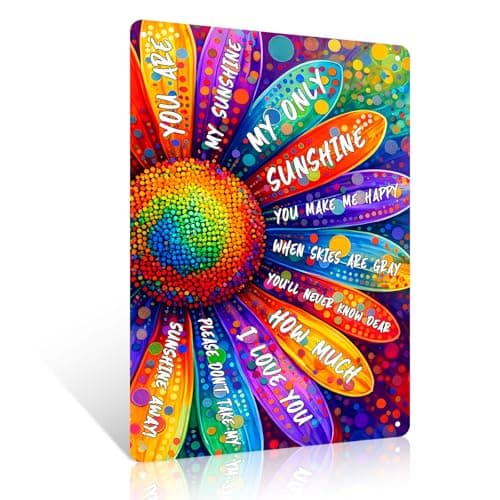 Image of Sunflower Rainbow Metal Sign 8x12 inch Inspirational Vintage Tin Sign Wall Art Decor For Home Bedroom Living Room Bathroom