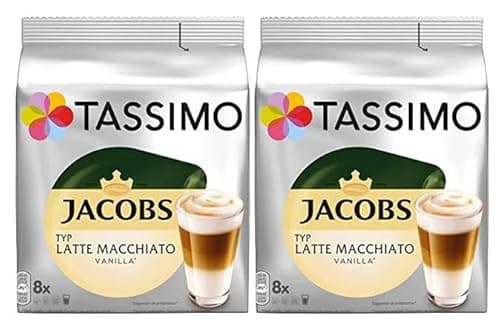 Image of Tassimo Jacobs Latte Macchiato Vanilla Coffee Pods x8 (Pack of 2, Total 16 Pods)