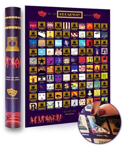 Image of Atlas & Green Top 100 Musicals Poster. Top 100 Scratch Off Musical Poster. Gift Tube Movie Posters Stickers
