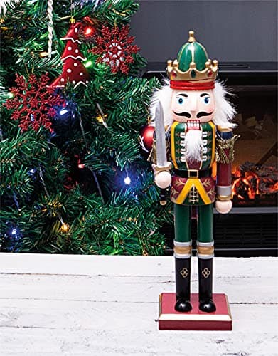 Image of St Helens Home & Garden Nutcracker with Sword Christmas Decoration 30cm Height - Wonderfully Festive with Vibrant Colour Detail