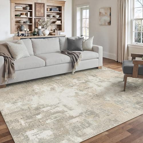 Image of PureCozy Beige Area Rug Modern Abstract Rugs Living Room Large 160x230cm Non-Slip Carpet Lightweight Short Pile Washable Floor Rug for Bedroom Dining Room Nursery Lounge Home Office Decor