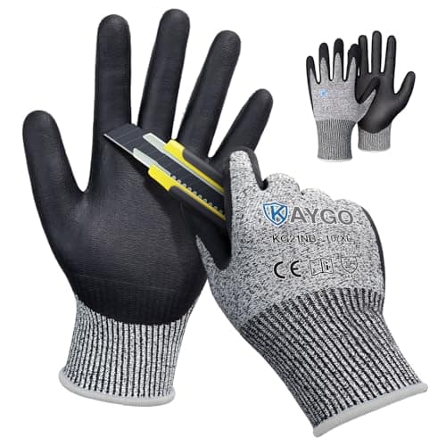 Image of KAYGO Cut Resistant Work Gloves - 2 Pairs, Level C Protection, MicroFoam Nitrile Coated Good Grip Machine Washable, Cut Proof Safety Gloves EN388 4X42C, Ideal for General Purpose, KG21N (Grey, XL)
