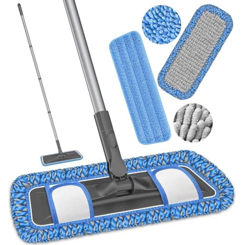 Image of MYSPRI Microfibre Mops for Cleaning Floors - Flat Floor Mop with 2 Washable Pads Wet Dry Dust Sweeper for Hard Wood Laminate Tile Vinyl Surfaces Walls - 150cm Long Adjustable Handle