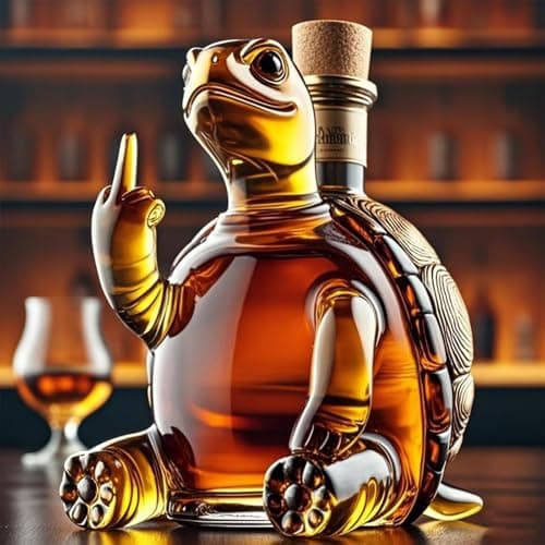 Image of 11.8oz / 350ML Whiskey Decanter Bottle - Art Statue, 3D Middle Finger Turtle Whiskey Wine Bottle with Wine Glass, Funny Glass Wines Carafe Whiskey Decanter, Animal Decanter(Turtle)