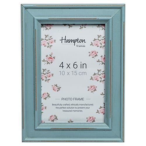 Image of Hampton Frames | PALOMA Picture Photo Frame, 4x6 Inch (10x15cm), Light Blue, Distressed Wood | Glass Aperture, Freestanding or Wall Mount | Display for Home or Office