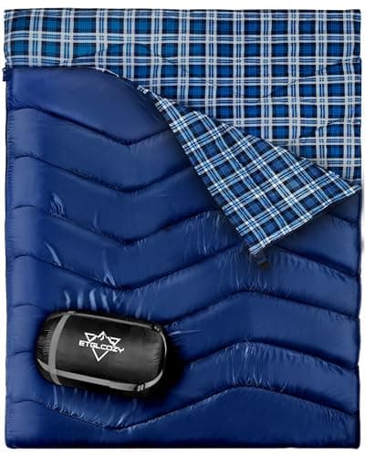 Image of Double Sleeping Bag Flannel for Adults Kids, XL Queen Size 2 Person Sleeping Bags for All Seasons Couples Family Camping Hiking Backpacking and Outdoors, Waterproof, Lightweight