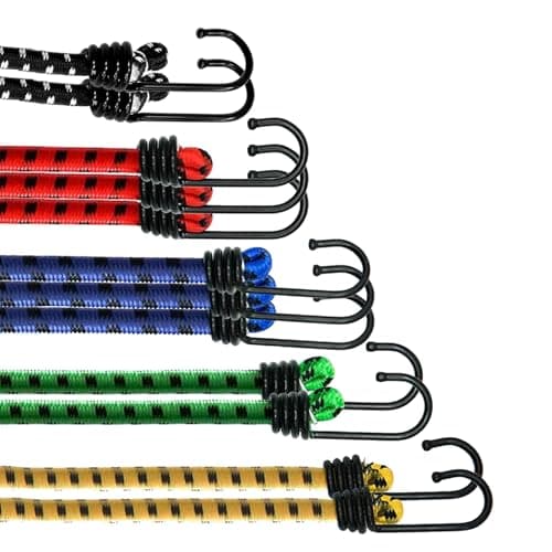 Image of ANSIO Bungee Cords with Hooks Assorted Pack of 12 Elastic Bungee Straps – UV-Resistant Ideal for Securing Luggage, Racks,Camps, Motorcycle, Tarps,Garden Furniture,Hand Truck,DIY Storage Multi-Purpose
