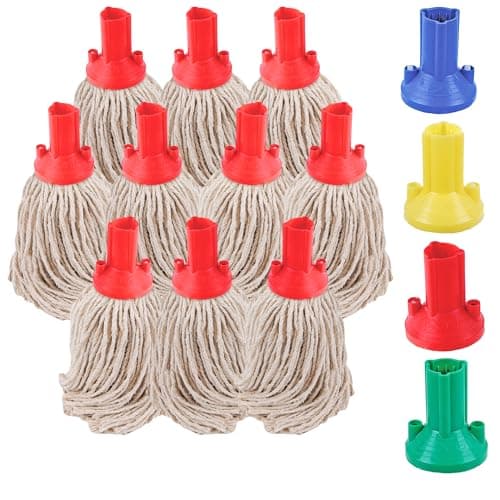 Image of Mop Heads Replacement, Colour Coded Self Threading Socket Cotton Mop Head PY (Pack of 10) (Red)