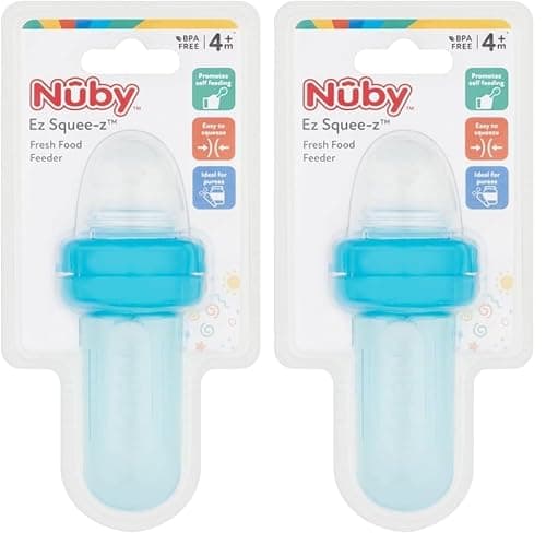 Image of Nuby EZ Squeeze Weaning Self Feeder Baby Spoon, Blue (Pack of 2)