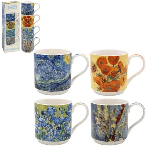 Image of Lesser & Pavey Stacking Mugs Set of 4 | Ceramic Coffee Mugs Set for Home or Work | Premium Design Mugs Set for All Occasions | Lovely Mugs for Tea, Coffee & Hot Drinks - Vincent Van Gogh