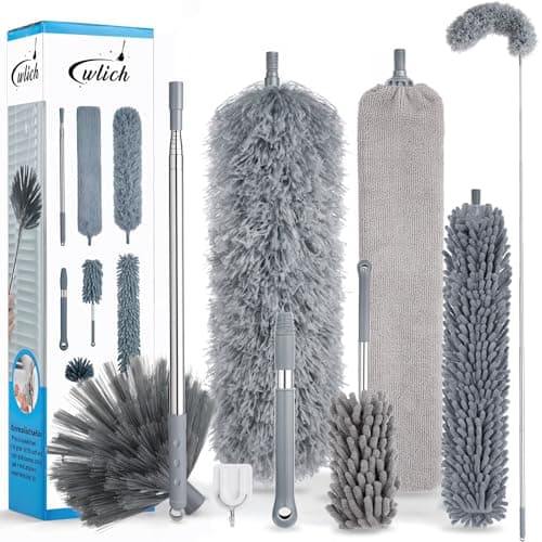 Image of 8 PCS Microfiber Feather Duster, Extendable Washable Cobweb Duster with 100 inches Long Telescopic Duster for Cleaning Ceiling Fan,Blinds, Furniture & Cars