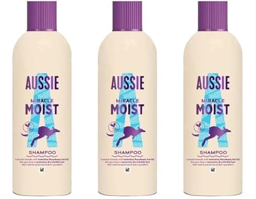Image of x3 Aussie Miracle Moist Shampoo with Macadamia Nut Oil, For Dry and Brittle Hair (300 ml each x3)