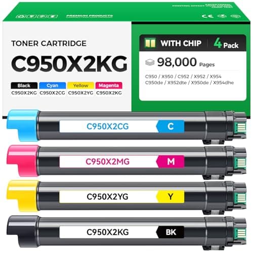 Image of C950X2KG C950X2CG C950X2MG C950X2YG Toner Cartridge Set 4-Pack Replacement Compatible with Lexmark C950 X950 C952 X952 X954 C950de X952dte X950de X954dhe Laser Printer Ink Black Cyan Magenta Yellow