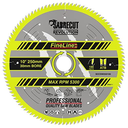 Image of 1 x SCCSW250100 SabreCut 250mm 100T x 30mm Bore FineLine Thin Kerf Wood Plywood MDF Chipboard Cross Cutting and Rip Cutting Circular Saw Blade