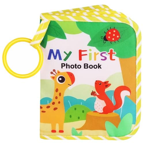 Image of Aolso Baby Photo Album Holds 17 6x4 Pictures, Baby Memory Book Soft Cloth Book, My First Photo Album for Toddler Boy Girl Newborns Shower Party Favors-Land Animals