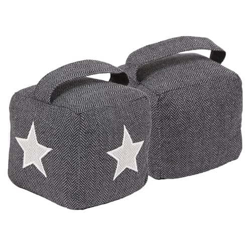 Image of Nicola Spring Home Interior Doorstops - 16 x 16cm - Star/Plain - 2pc Set - Decorative Herringbone Patterned Floor Mounted Door Stop Fabric Doorstoppers with Handle for Home, Office