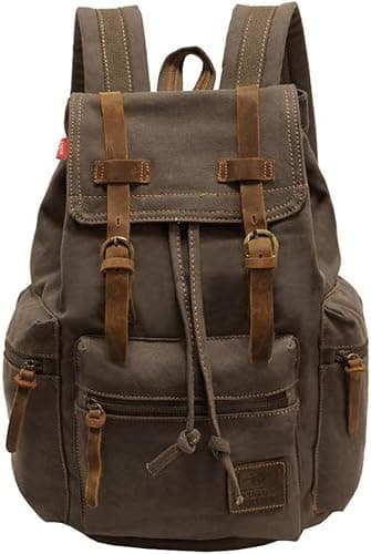 Image of School College Rucksack, Casual Leather Backpack,Vintage Canvas Rucksack, Laptop Backpack,Travel Outdoor Shouder Bag,Travel Hiking Casual Daypack for Men Women (light green)