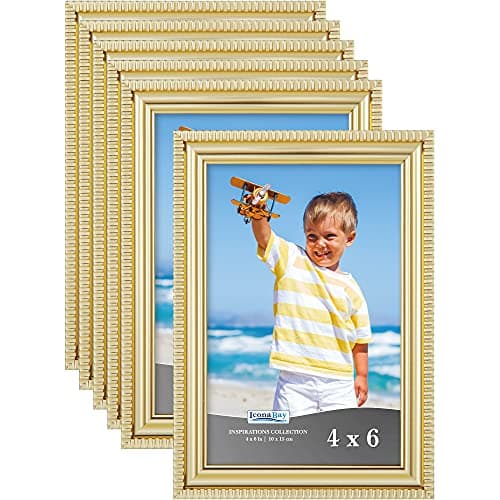 Image of Icona Bay - 6x4 inch Picture Frames - Gold, 6 Pack - Beautifully Detailed Moulding - Contemporary Picture Frame Set - Wall Mount or Table Top - Inspirations Collection