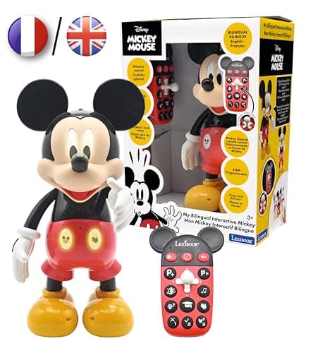 Image of LEXIBOOK - Disney - Bilingual Mickey Robot - English/French, 100 educational quizzes, light effects, dance, programmable, articulated, Black/red - MCH01i1