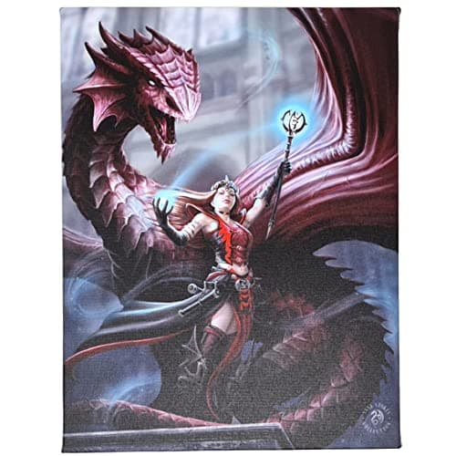 Image of Spirit of Equinox Anne Stokes Plaque Scarlet Mage Dragon Magical Fantasy Art Wall Hanging Canvas 26cm x 19cm
