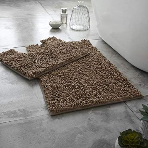 Image of KNT Loop Bath Mat Sets and Pedestal Anti Slip Super Soft Water Absorbent Extra Size Bathroom Toilet Rugs (latte), 2 Pieces, Large, Large