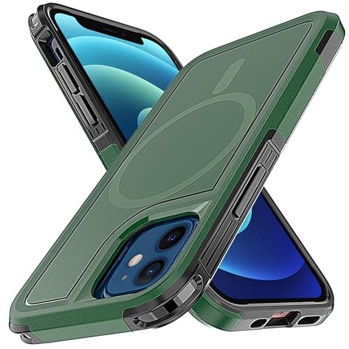 Image of YmhxcY for iPhone 12 Mini Case Compatible with MagSafe, Shockproof Scratch-Resistant Hard PC + TPU Bumper Cover Magnetic Case for iPhone 13 Mini 5.4''-Green