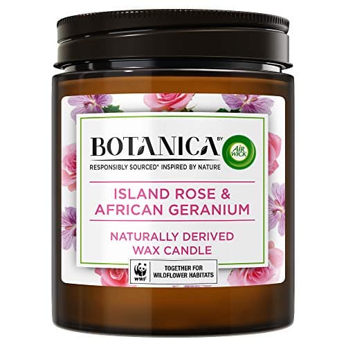 Image of Botanica by AirWick Air Freshener Naturally Derived Wax Candle, ISLAND ROSE & AFRICAN GERANIUM, Up to 40 Hours Burn Time
