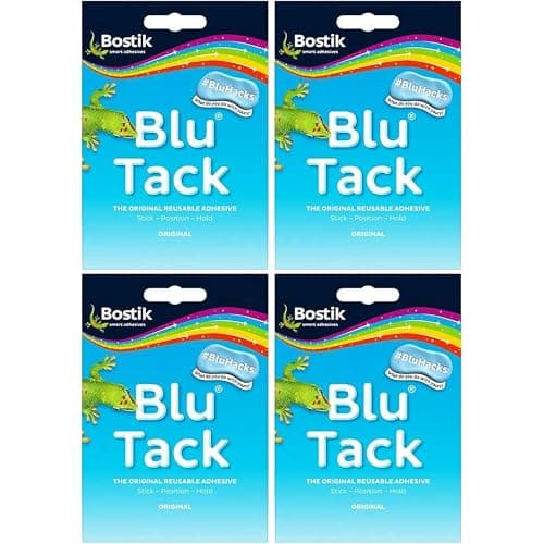 Image of Reusable Adhesive Putty Blu Tack original, Handy Size Multipurpose Sticky Tack, Removable Adhesive Putty, Clean, Safe & Easy to Use Sticky Tack for Home and Office (4, Blue)
