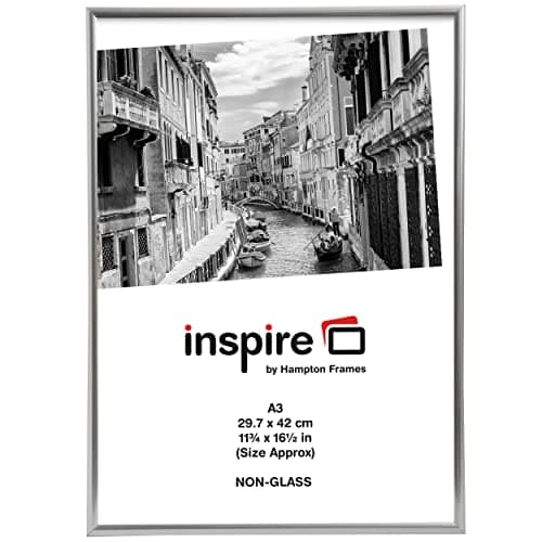Image of Hampton Frames BACKLOADER Poster Certificate Photo Frame Acrylic (Non Glass) Silver A3 (30x42cm) A3MARSIL