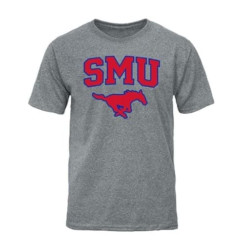 Image of Barnesmith Short Sleeve T-Shirt, Unisex, Heritage Logo, NCAA Colleges, Smu Mustangs - Charcoal Grey, XXL