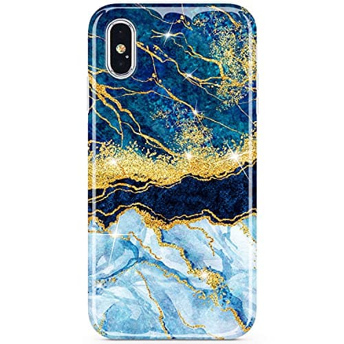 Image of JIAXIUFEN Designed for iPhone XR Case Gold Sparkle Glitter Marble Slim Shockproof Protective TPU Soft Rubber Silicone Cover Phone Case for iPhone XR Dark Blue