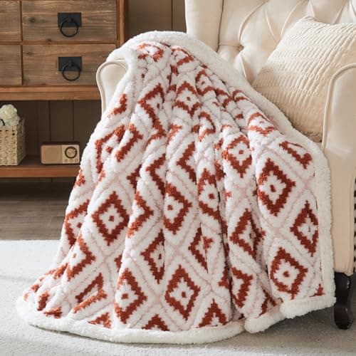 Image of Wajade Sherpa Throw Fleece Blanket Fluffy Throw Double Fuzzy Flannel Cosy Warm Blanket for Bed Sofa Couch Car Home Brown 127 * 153