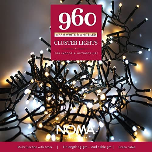 Image of Noma 960 LED Cluster Christmas Tree Lights : Green Cable : Multifunction : Plug-in with Timer : Bright White/Warm White Mix : 4921713