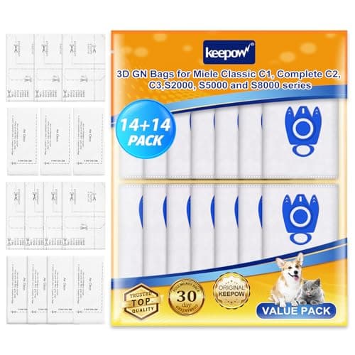 Image of KEEPOW 14 Hoover Bags for Miele Vacuum Cleaner, Vacuum Bags for Miele Complete C3 C2 C1 Classic C1, S2 S5 S8 Series GN 3D Efficiency (14 Bags+7 Filter Sets)