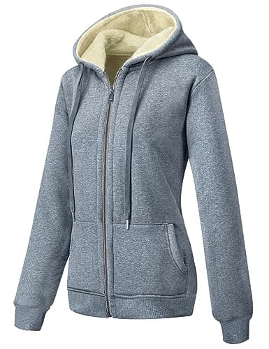 Image of MOVE BEYOND Womens Zip-up Hoodie Jacket Fleece Lined Warm Winter with Full Zipper Plain Sweatshirt, Gray, M