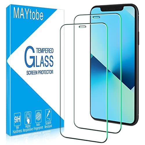 Image of MAYtobe 2 Pack Screen Protector For iPhone 11, iPhone XR Tempered Glass 6.1-Inch, Bubble Free, Anti Scratch, 9H Hardness, 0.33mm Ultra Transparent, Ultra Resistant
