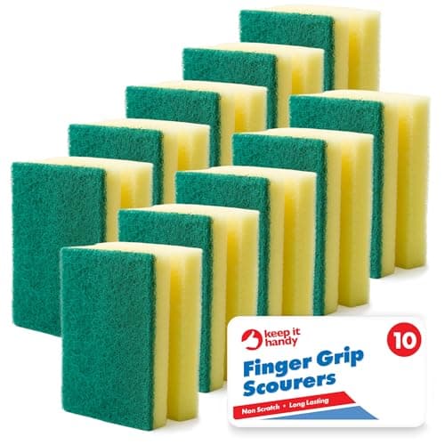 Image of SOL 10pk Finger Grip Scourers, Heavy Duty Kitchen Sponges Washing Up Scourer, Non-Scratch Design, Ergonomic Grip for Comfortable Cleaning, Perfect for Pots, Pans, Dishes, and Household Surfaces