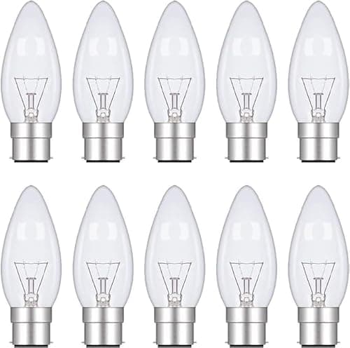 Image of 10 Pack B22 Candle Bulbs 60Watt, Clear Bayonet Light Bulbs Dimmable, 2700K Warm White, 610lm, 230V
