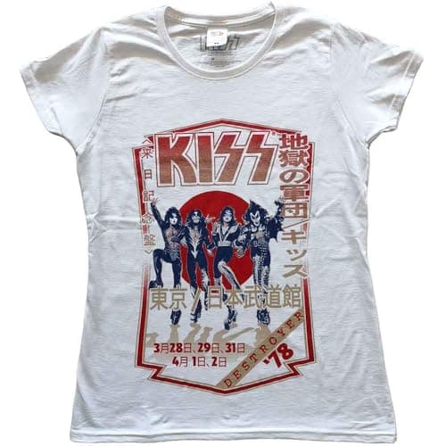 Image of KISS T Shirt Destroyer Tour 78 Band Logo Official Womens Skinny Fit White XL